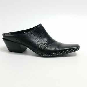 Charlie Horse Black Leather Cut Out Mules S9-10